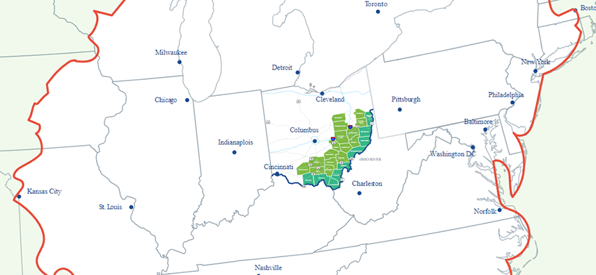 OhioSE Map of areas around
